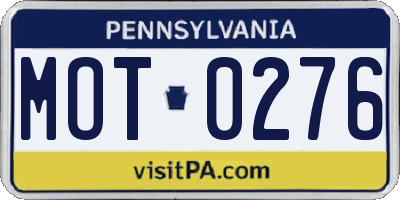 PA license plate MOT0276