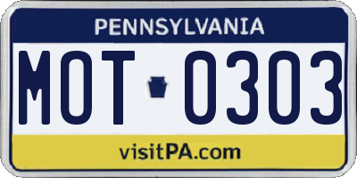 PA license plate MOT0303