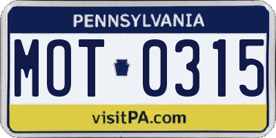 PA license plate MOT0315