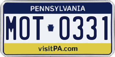 PA license plate MOT0331