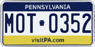 PA license plate MOT0352