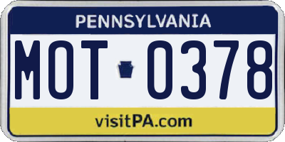 PA license plate MOT0378