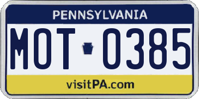 PA license plate MOT0385
