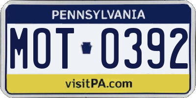 PA license plate MOT0392