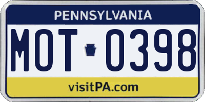 PA license plate MOT0398