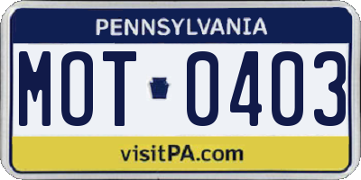 PA license plate MOT0403