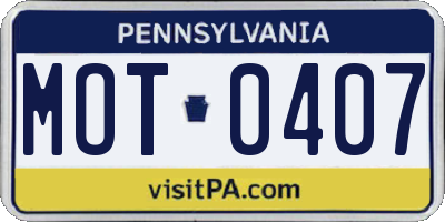 PA license plate MOT0407