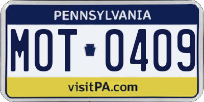 PA license plate MOT0409