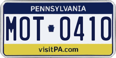 PA license plate MOT0410