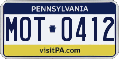 PA license plate MOT0412
