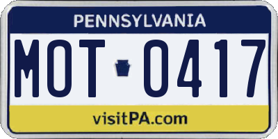 PA license plate MOT0417