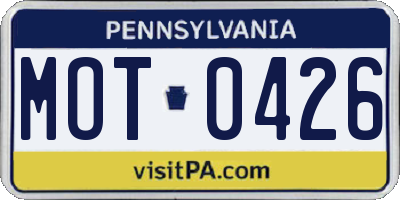 PA license plate MOT0426