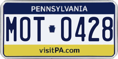 PA license plate MOT0428