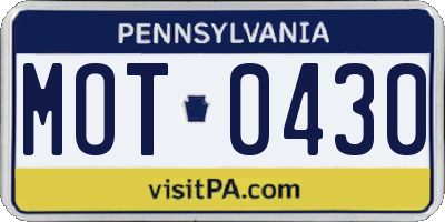 PA license plate MOT0430