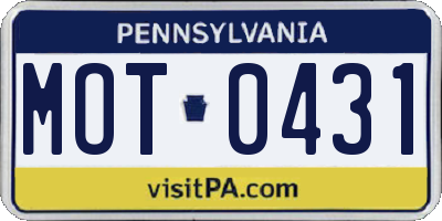 PA license plate MOT0431