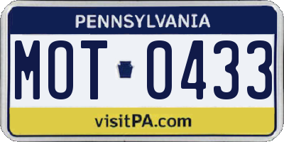 PA license plate MOT0433