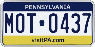 PA license plate MOT0437