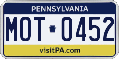 PA license plate MOT0452