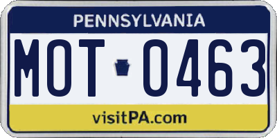 PA license plate MOT0463