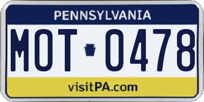PA license plate MOT0478