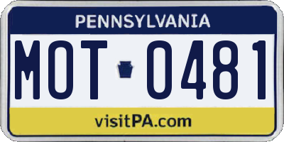 PA license plate MOT0481