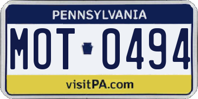 PA license plate MOT0494
