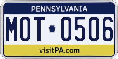 PA license plate MOT0506