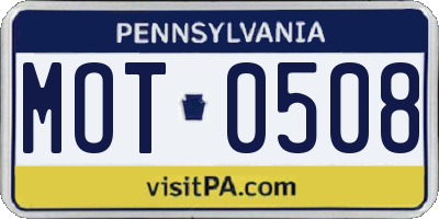 PA license plate MOT0508