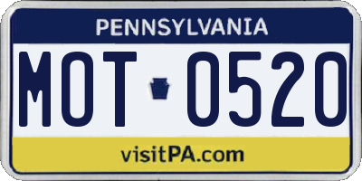 PA license plate MOT0520