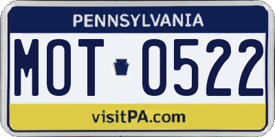PA license plate MOT0522