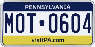 PA license plate MOT0604