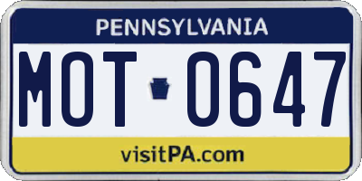 PA license plate MOT0647