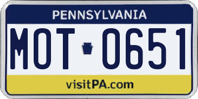 PA license plate MOT0651