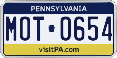PA license plate MOT0654