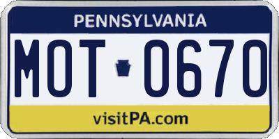 PA license plate MOT0670