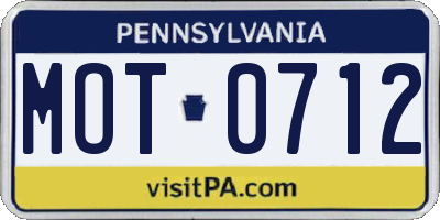 PA license plate MOT0712