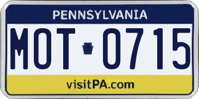 PA license plate MOT0715