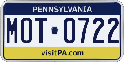 PA license plate MOT0722