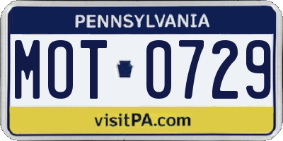 PA license plate MOT0729
