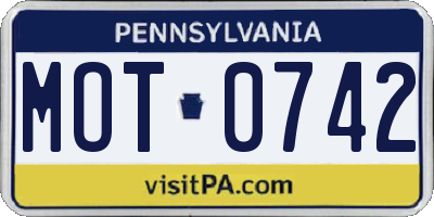PA license plate MOT0742