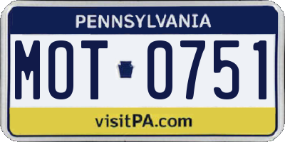 PA license plate MOT0751