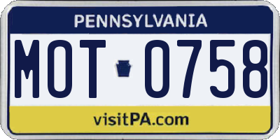 PA license plate MOT0758