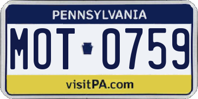 PA license plate MOT0759