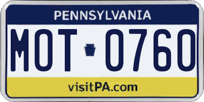PA license plate MOT0760