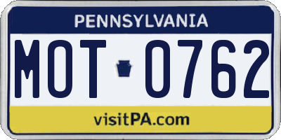 PA license plate MOT0762