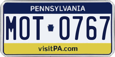 PA license plate MOT0767