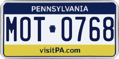 PA license plate MOT0768