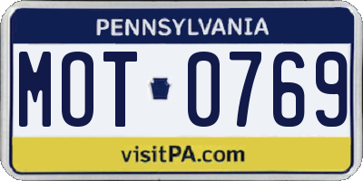PA license plate MOT0769