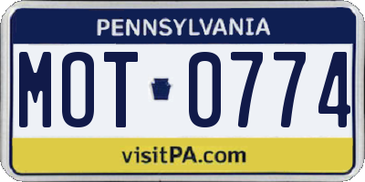 PA license plate MOT0774