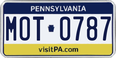 PA license plate MOT0787